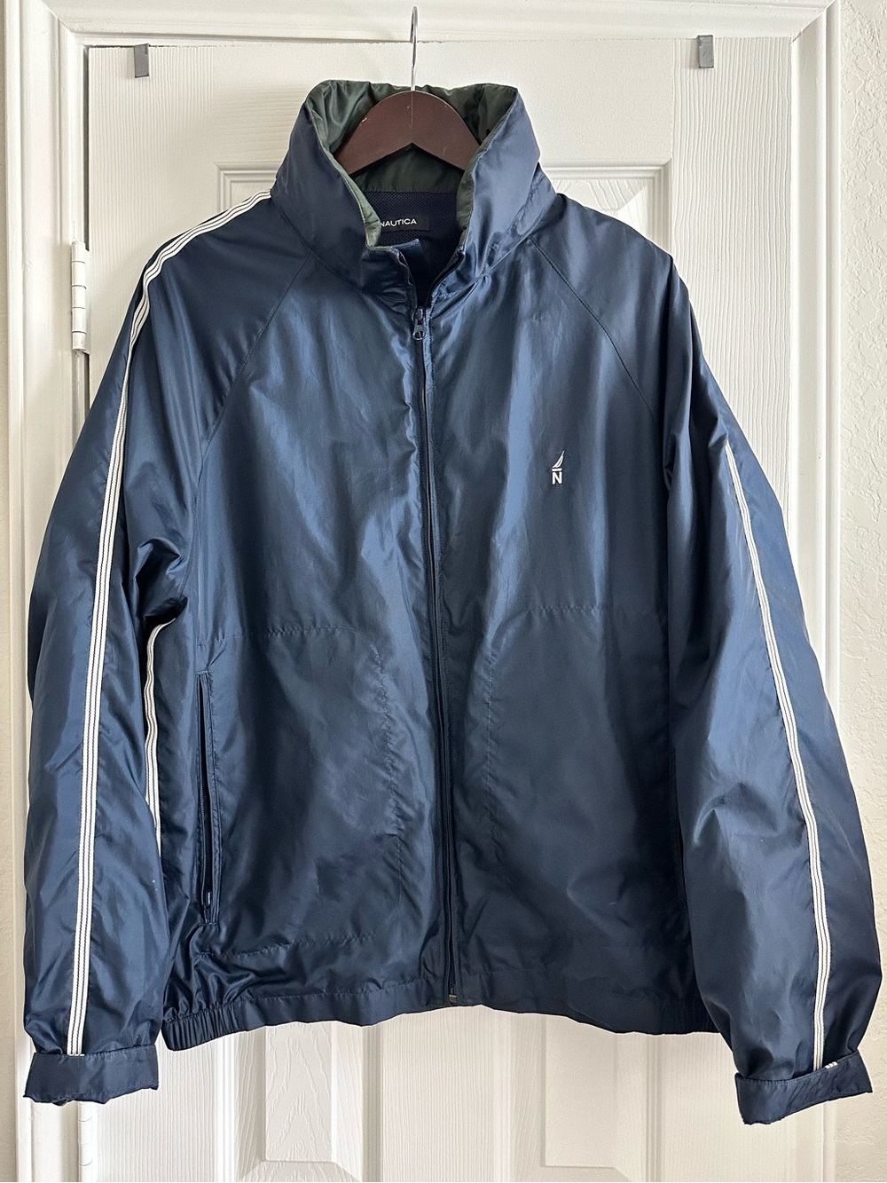 Nautica Men's Navy Blue Full Zip Windbreaker Jacket, Polyester/Nylon, Size Large
